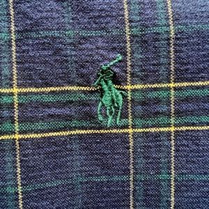 Mens Polo Ralph Lauren Dark Green and Blue Oxford Cloth Button Down (Custom Fit)
